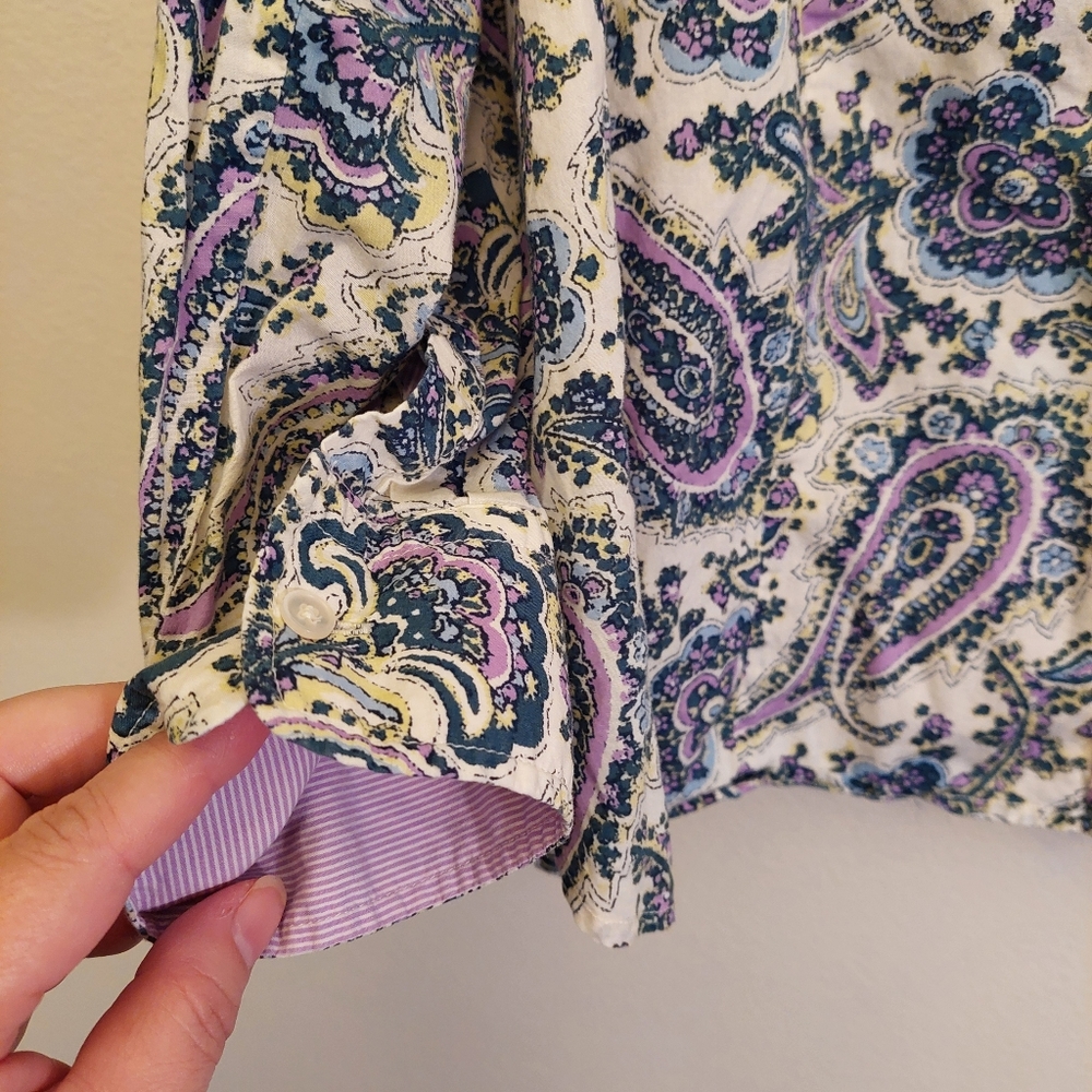 Talbots White Purple Paisley Lightweight button down long sleeve Top. Size 18W - Picture 5 of 10